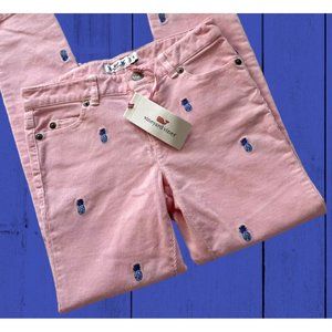 NEW-Vineyard Vines-SZ: 8 Girls Pink W/Pineapples Embroidered Pants Corduroy